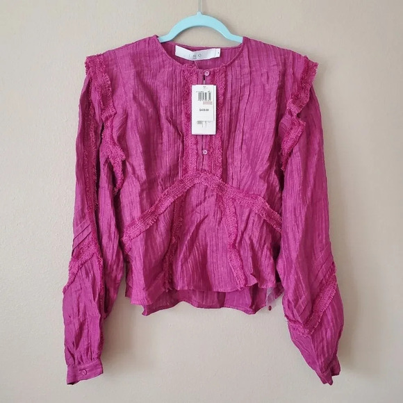 IRO Paris Camer Pleated Long Sleeve Blouse Violet Purple Size 6 - Picture 5 of 9